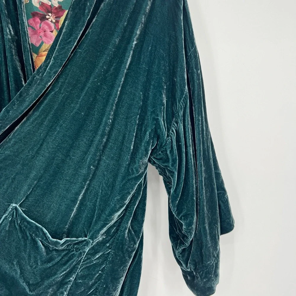 Johnny Was Jade Cardigan Womens‎ XL Reversible Velvet Silk Floral Green Kimono